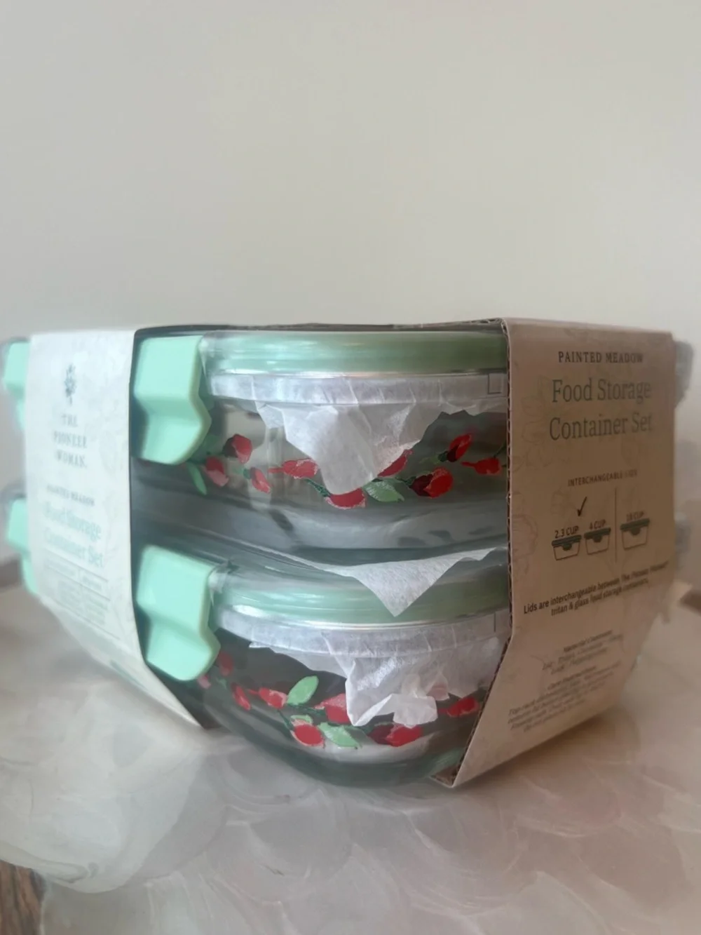 The Pioneer Woman Painted Meadow Glass Food Storage Set 4pc 2.3 Cup